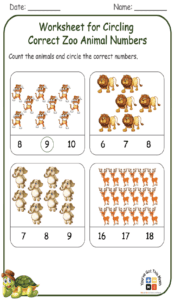 Worksheet for Circling Correct Zoo Animal Numbers 