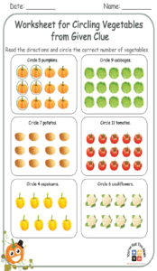 Worksheet for Circling Vegetables from Given Clue 