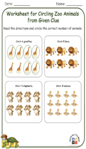 Worksheet for Circling Zoo Animals from Given Clue