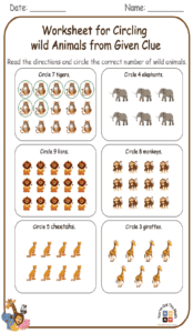 Worksheet for Circling wild Animals from Given Clue