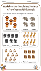 Worksheet for Completing Sentence After Counting Wild Animals