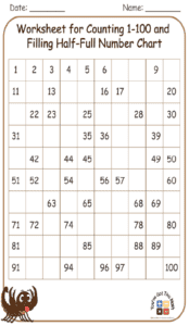 Worksheet for Counting 1-100 and Filling Half-Full Number Chart 