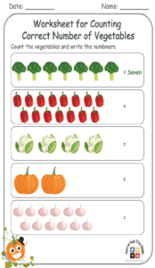 Worksheet for Counting Correct Number of Vegetables 