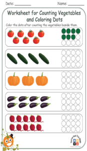 Worksheet for Counting Vegetables and Coloring Dots 