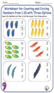 Worksheet for Counting and Circling Numbers from 1-10 with Three Options 