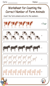 Worksheet for Counting the Correct Number of Farm Animals 