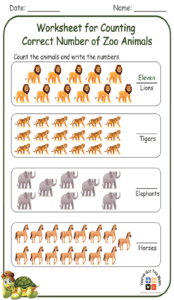 Worksheet for Counting the Correct Number of Zoo Animals 