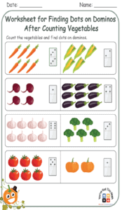 Worksheet for Finding Dots on Dominos after Counting Vegetables 