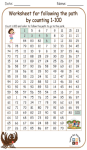 Worksheet for following the path by counting 1-100