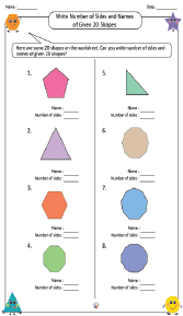 Writing Number of Sides and Names of Given 2D Shapes Worksheet