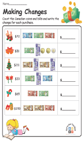 Canadian Money Grade 1 Worksheets