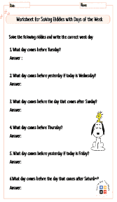days of the week worksheets for grade 1