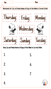 days of the week worksheets for grade 1