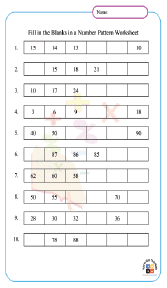 Fill in the Blanks in a Number Pattern Worksheet