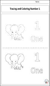 Tracing and Coloring Number 1 Worksheet