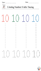 Color Number 10 after Tracing Worksheet