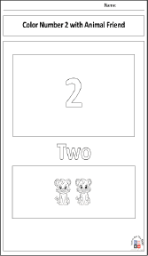 Coloring Number 2 with Animal Friend Worksheet