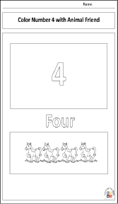 Coloring Number 4 with Animal Friend Worksheet