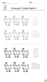 Tracing and coloring number 6 Worksheet