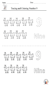 Tracing and coloring number 9 Worksheet