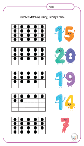 Number Matching Using Twenty Frame Worksheet
