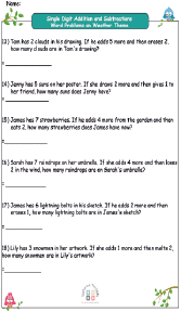 single digit addition and subtraction word problems