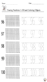 Tracing Numbers 1–100 and Coloring Objects Worksheet