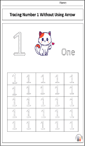 Tracing Number 1 without Using Arrow Worksheet
