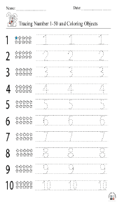 Tracing Numbers 1–50 and Coloring Objects Worksheet