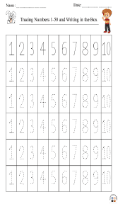 Tracing Numbers 1–50 and Writing in the Box Worksheet