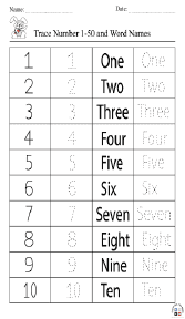 Trace Numbers 1–50 and Word Names Worksheet