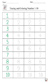 Tracing and Coloring Numbers 1–50 PDF Worksheet