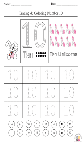 Tracing and Coloring Number 10 Worksheet