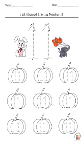 Fall-Themed Tracing Number 11 Worksheet