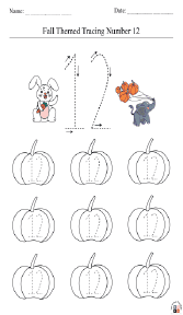 Fall-Themed Tracing Number 12 Worksheet