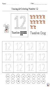 Tracing and Coloring Number 12 Worksheet