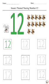 Insect-Themed Tracing Number 12 Worksheet