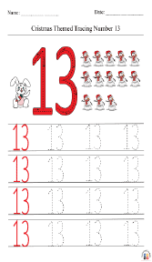 Christmas-Themed Tracing Number 13 Worksheet