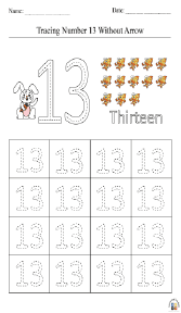 Tracing Number 13 without Arrow Worksheet