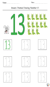 Insect-Themed Tracing Number 13 Worksheet