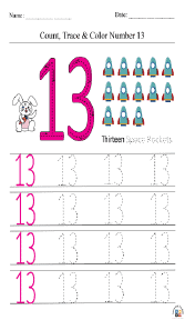 Count, Trace, and Color Number 13 Worksheet