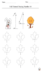 Fall-Themed Tracing Number 14 Worksheet