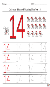Christmas-Themed Tracing Number 14 Worksheet