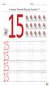 Christmas-Themed Tracing Number 15 Worksheet