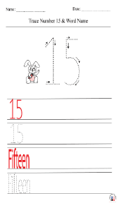Tracing Number 15 and Word Name Worksheet