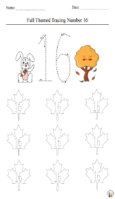 Fall-Themed Tracing Number 16 Worksheet