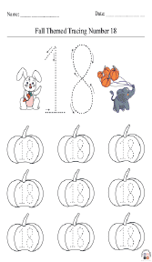 Fall-Themed Tracing Number 18 Worksheet