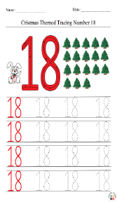 Christmas-Themed Tracing Number 18 Worksheet