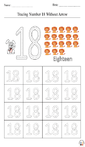 Tracing Number 18 without Arrow Worksheet