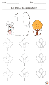 Fall-Themed Tracing Number 19 Worksheet